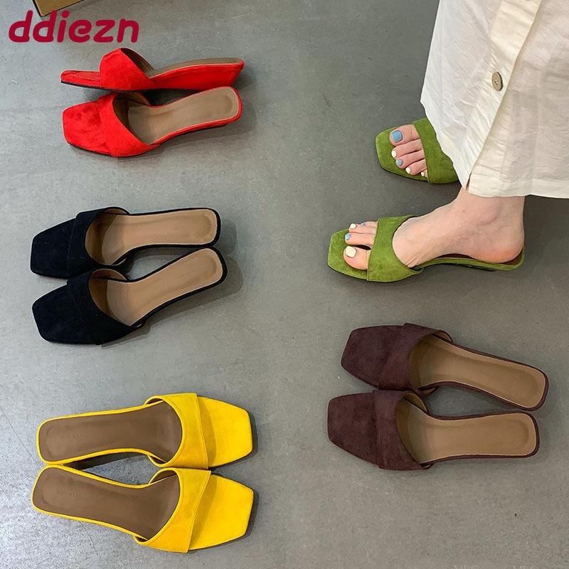 Fashion Fashion Square Toe Ladies Wedges Slippers Shoes New 2025 Summer Female Sandals Footwear Wedges Slides Slippers Shoes For Women