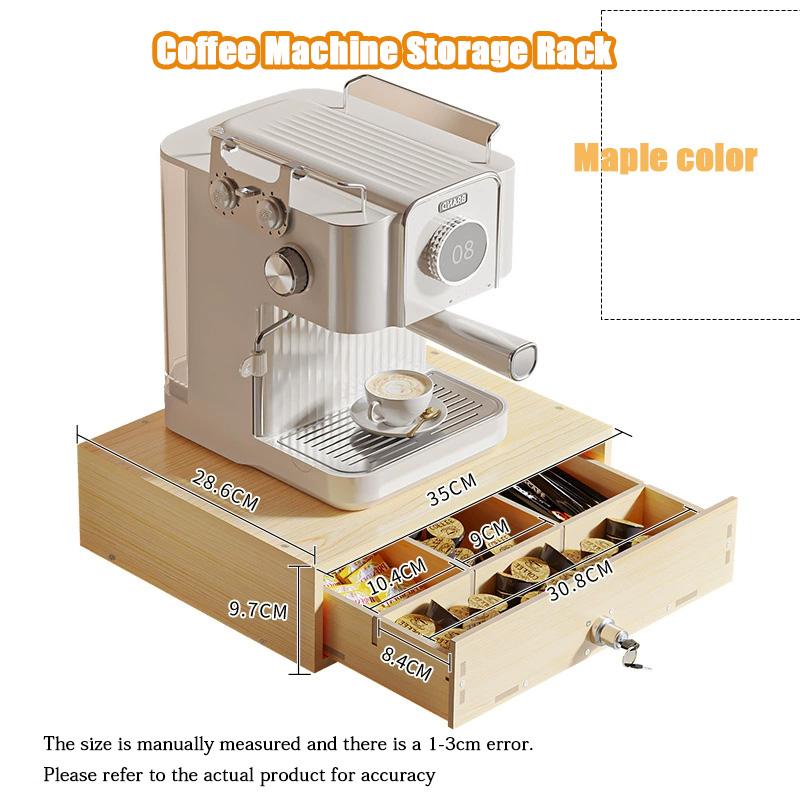 Coffee Machine Rack Organizer With Drawer Coffee Capsule Storage Rack Kitchen Organizer Countertop Spice Shelf Coffee Capsule Storage Box Wood