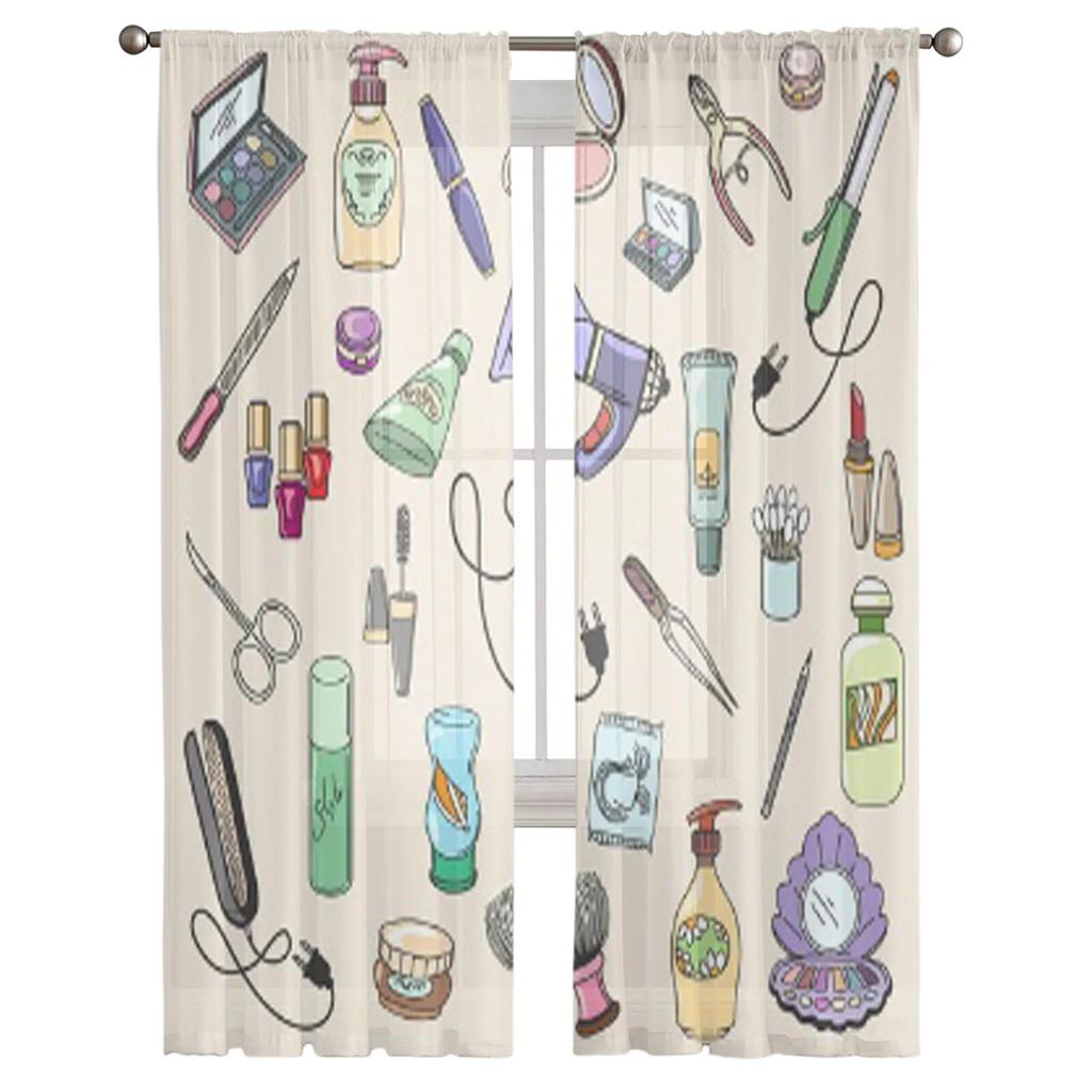 Beauty And Cosmetic Hand Drawn Tulle Curtain For Living Room Sheer Valance Curtain For Kitchen Bedroom Window Drapes