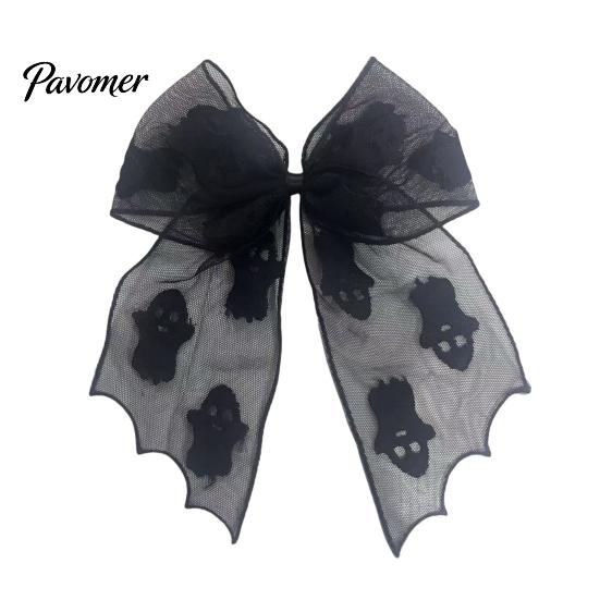 Mesh Bow Hair Clip Halloween Bat Spring Clips, Black White Lace Spider Web Holiday Themed Barrettes, Gothic Dark Style for Women Cosplay Costume