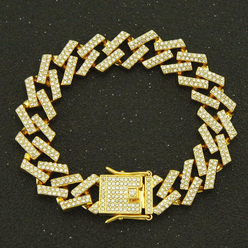 15MM Paved Rhinestones Prong Cuban Link Chain Bracelet for Men Women Bling Iced Out Cuban Bracelet Hip Hop Rapper Jewelry Gift