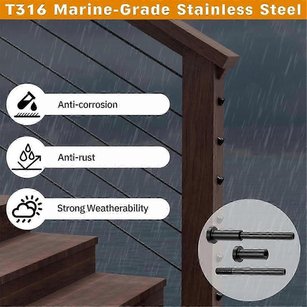 Black Cable Railing Kits - 40Pcs 1/8" T316 Stainless Steel Swage Stud Ends for 2"x2" Posts