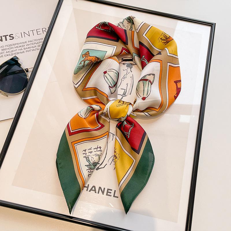 Luxury Brand Women Scarf Summer 70cm Imitation Silk Scarves Shawls Lady Shawl Horse Print Square Scarves Muslim Headscarf