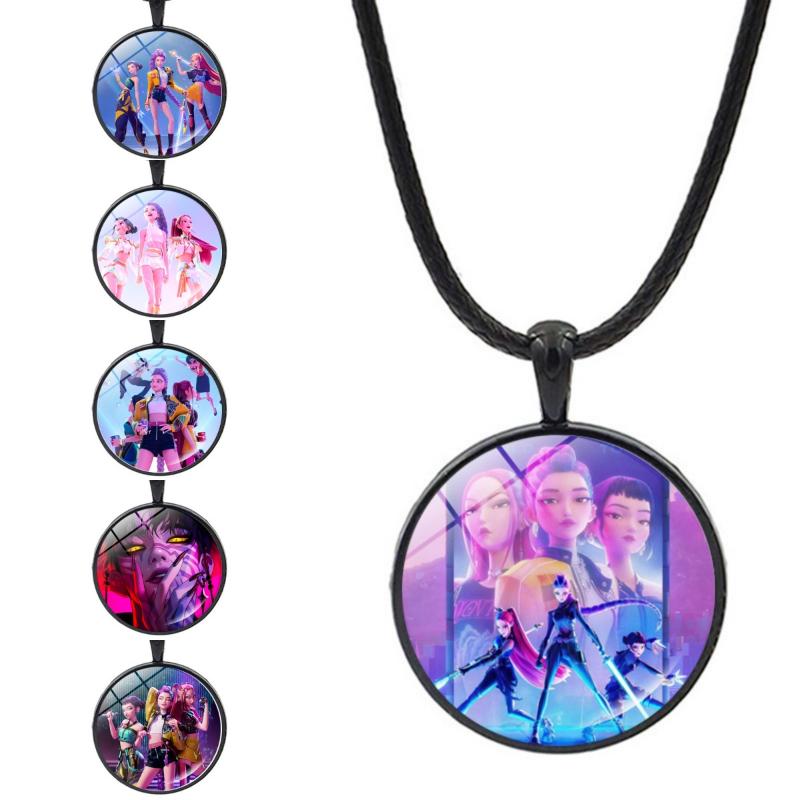Colares Kpop Demon Hunter Formato Circular Pingente de Personagem de Desenho Animado Idol Fashion Joias Presentes para Fãs
