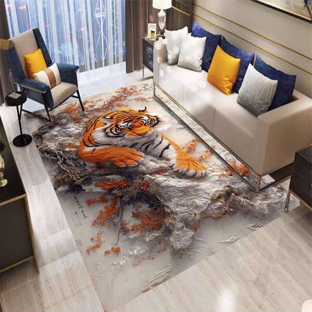 Retro Print Tiger Carpet Living Room Sofa Bedroom Bedside Study Kitchen Entrance Door Mat Non-Slip Cartoon Home Decoration Rug
