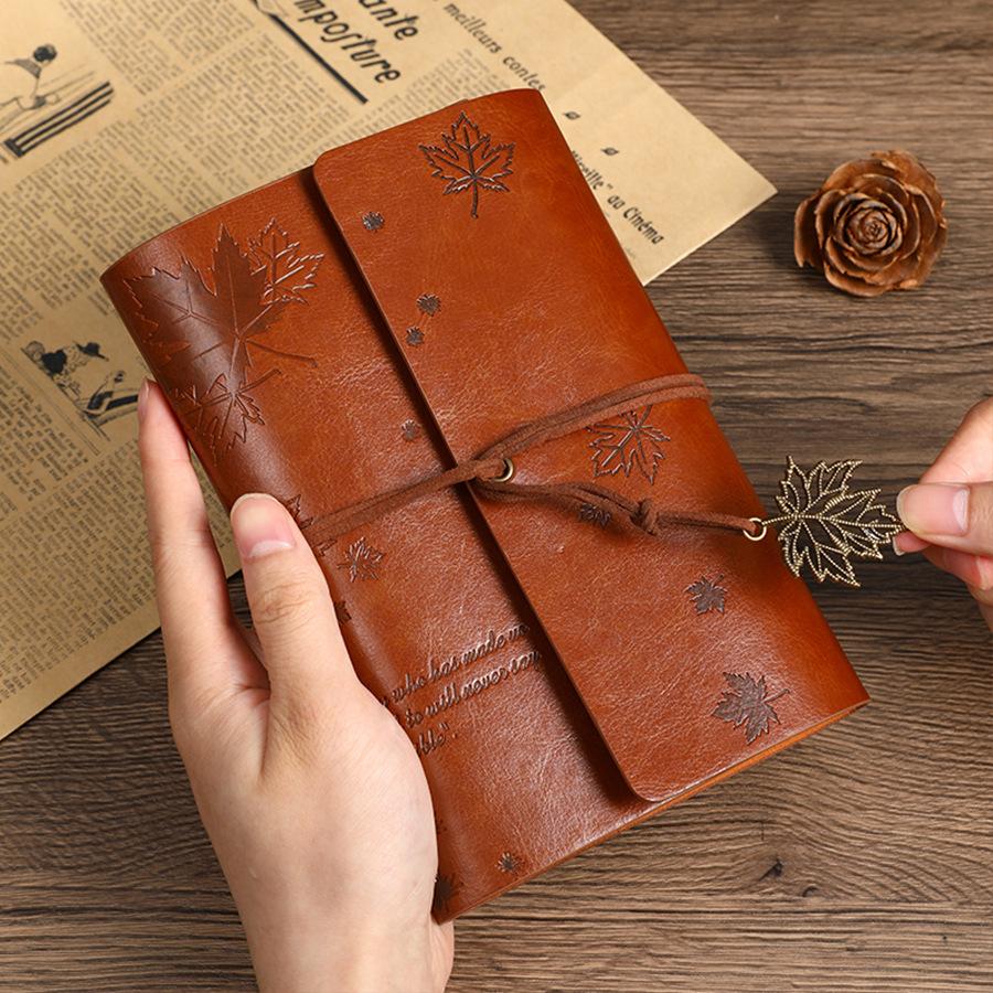 

A6 Maple Leaf Handbook Retro Cowhide Portable Travel Notebook Customized Stamped Loose-leaf Notepad