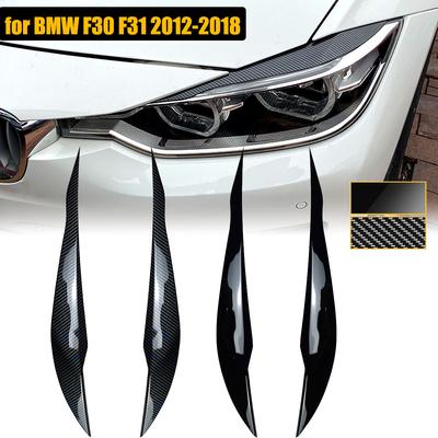 2PCS Augenbrauen Abdeckung Für BMW 3 Serie F30 Limousine F31 Wagon 2012-2018 Front Scheinwerfer Augenlid Overlay trim Aufkleber Auto