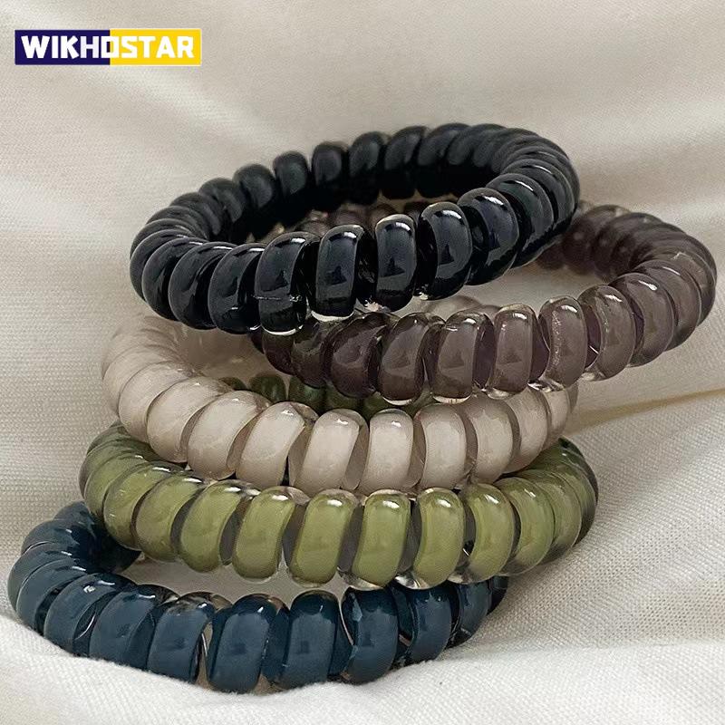 5er Set Gestreifte Spiral-Haargummis | Telefonkabel-Haargummi | Elastische Haarbänder