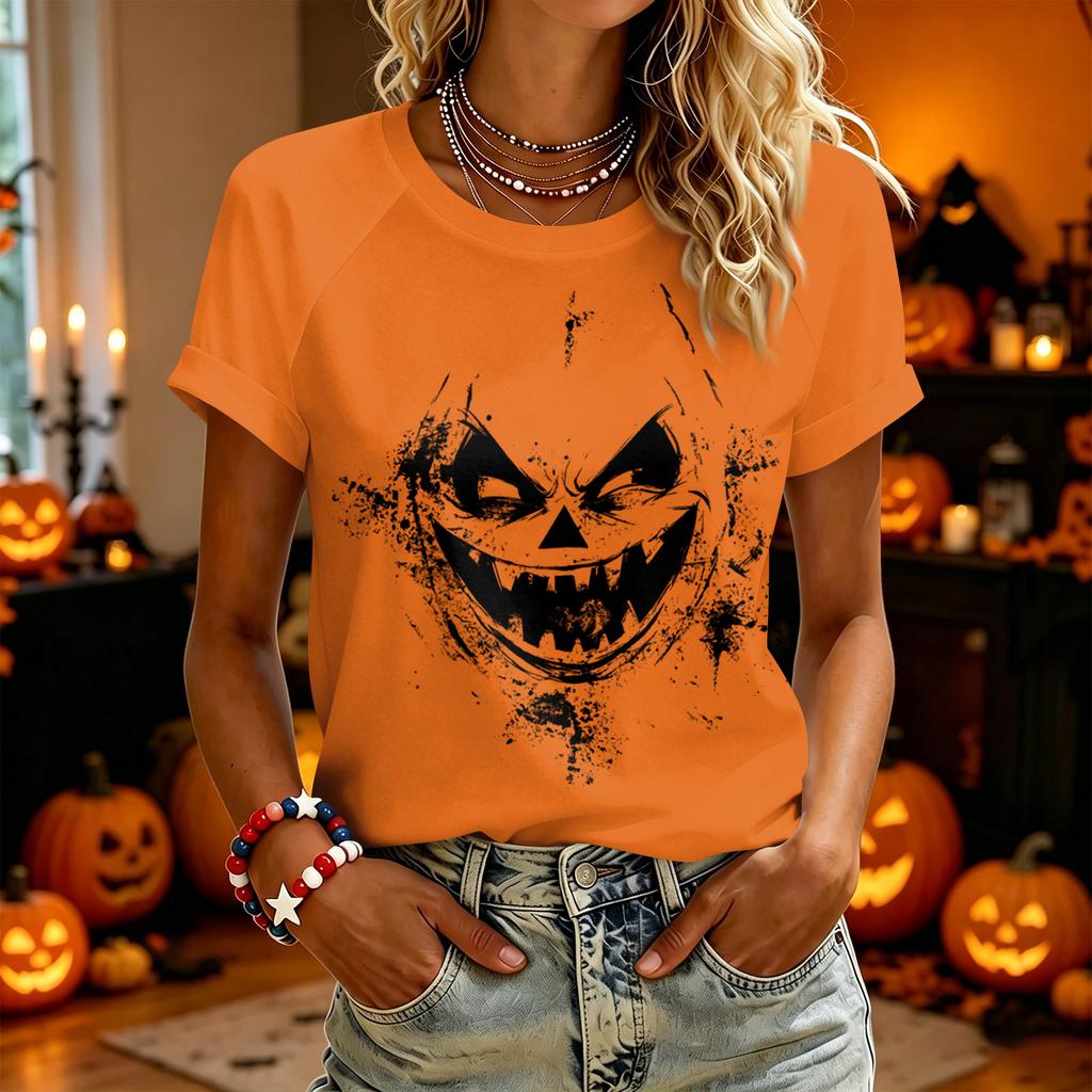Women's Casual Halloween Graphic T Shirt Short Sleeve Top Crew Neck Relaxed Fit Lightweight Cotton Blend Tee for Everyday Wear