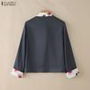 ZANZEA Women Floral Splice Turn Down Collar Long Sleeve Casual Blouse