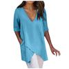 Women's Fashion Solid Colour Irregular Casual T-shirt V-Neck Half Sleeve Top