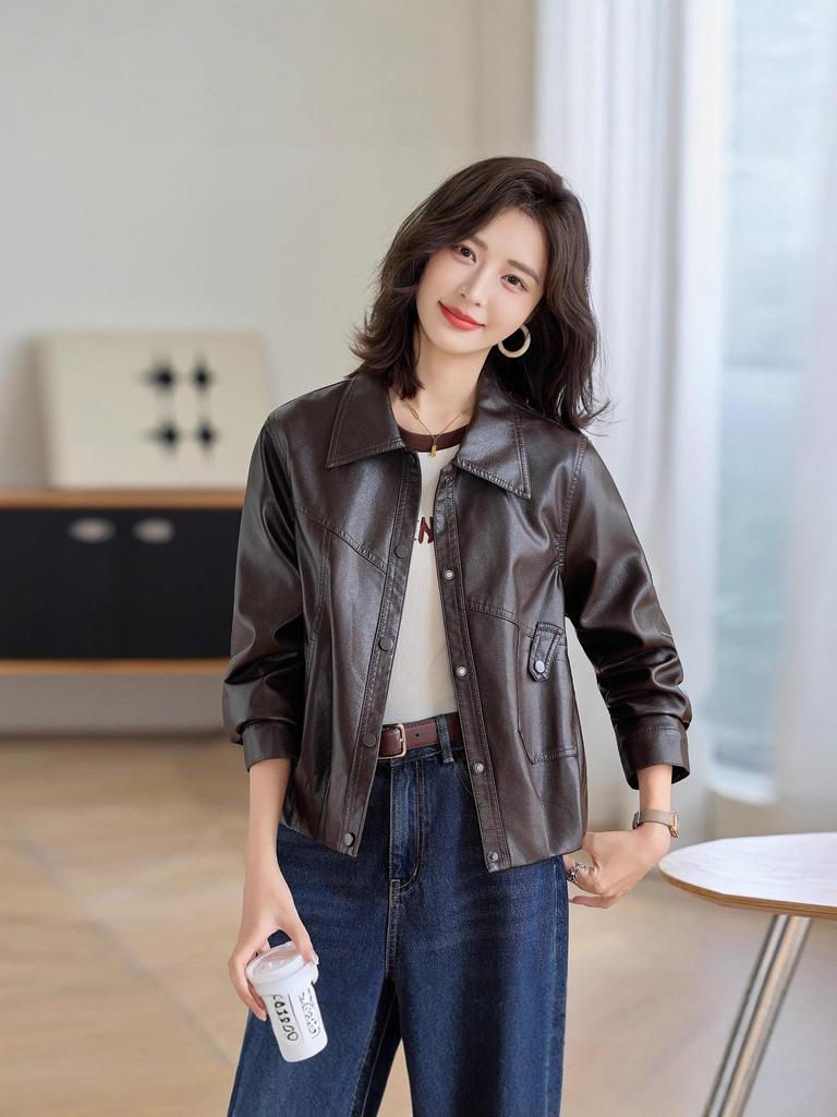 2025 Spring/Autumn Women's Sheepskin Leather Jacket - Short, Genuine Leather, Casual Style