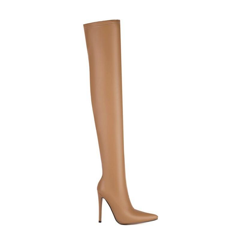 Sexy Pseudo Woman Large Size Boots Women's Solid Color Pointed High Heels Women's New Over-Knee Women's Boots Sleeve Over-Knee Boots Women's