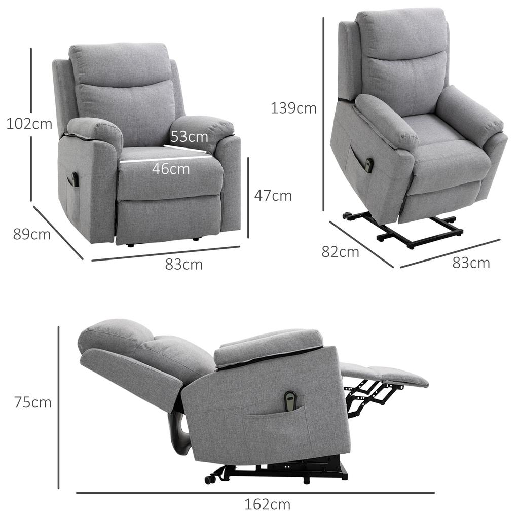 Rising Armchair With Standing Aid Electric Reclining Function Remote Control Pocket Spring Core Up To 120 Kg Gray