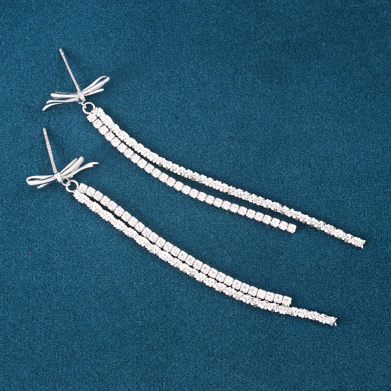 S925 Sterling Silver Bowknot Diamond Inlaid Long Tassel Earrings - Luxurious, Versatile Fashion Accessories for Women
