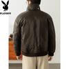 PLAYBOY Men's Stand Collar Genuine Sheepskin Leather Jacket