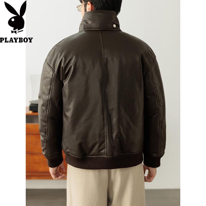 PLAYBOY Men's Stand Collar Genuine Sheepskin Leather Jacket