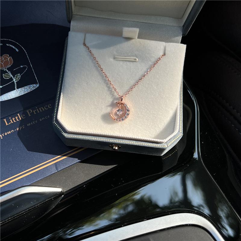 

Moon Pendant CZ Diamond Necklace 925 Silver O - Chain Fashion Women Jewelry 925 silver рожевий колір золота