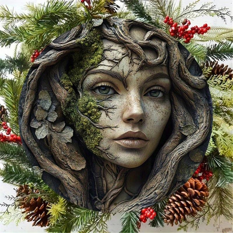 Natural Wood Wall Art Plaque with Tree Goddess Pattern Indoor Decorative Piece Elegant Hanging Sign for Home Garden Gift