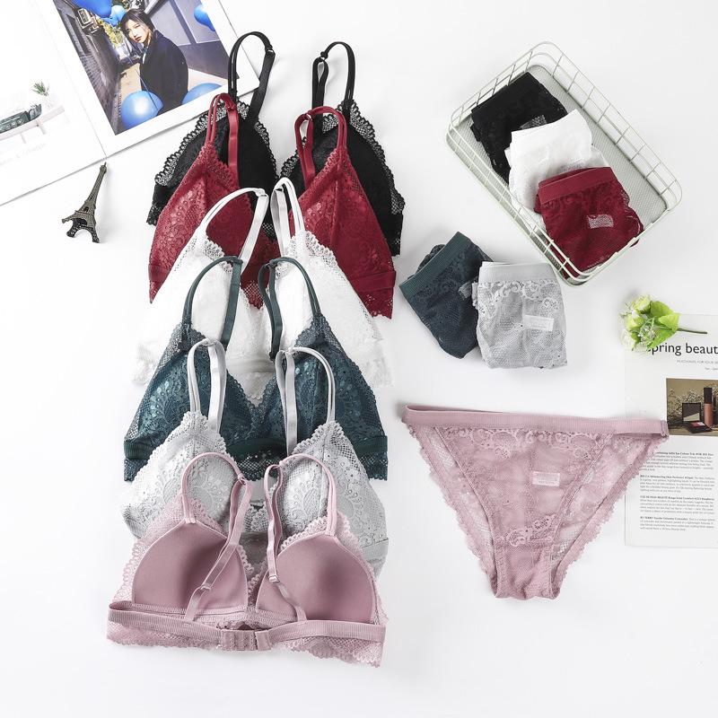 Damen Spitzen-Bandeau-BH-Set ohne Bügel - Französischer Stil, Sexy Wickel-Brustdesign