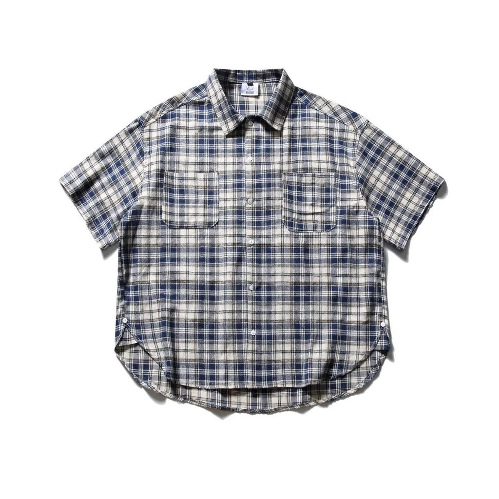 Retro Plaid Shirt Men'S Short Sleeved Trendy Casual Versatile Shirt Hong Kong Style Spring And Autumn Hooligan Handsome Inch Jacket