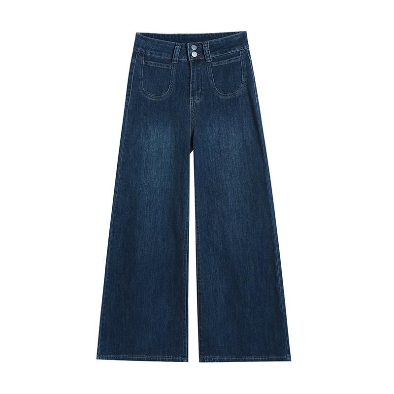 2026 Women s Slimming High-Waisted Wide-Leg Denim Pants Loose Fit Trousers XS