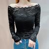 One-line Collar Lace Top High-end Fashionable Sexy Collarbone-exposed One-shoulder Bottoming Top for Women