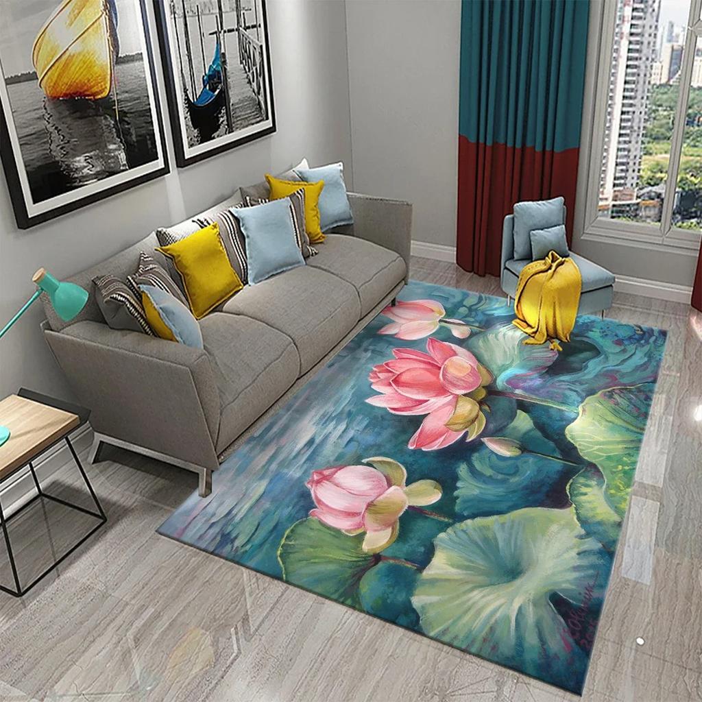 3D Water Lily Abstract Oil Painting Carpet Bathroom Kitchen Non-Slip Doormat Rug Bedroom Living Room Decor