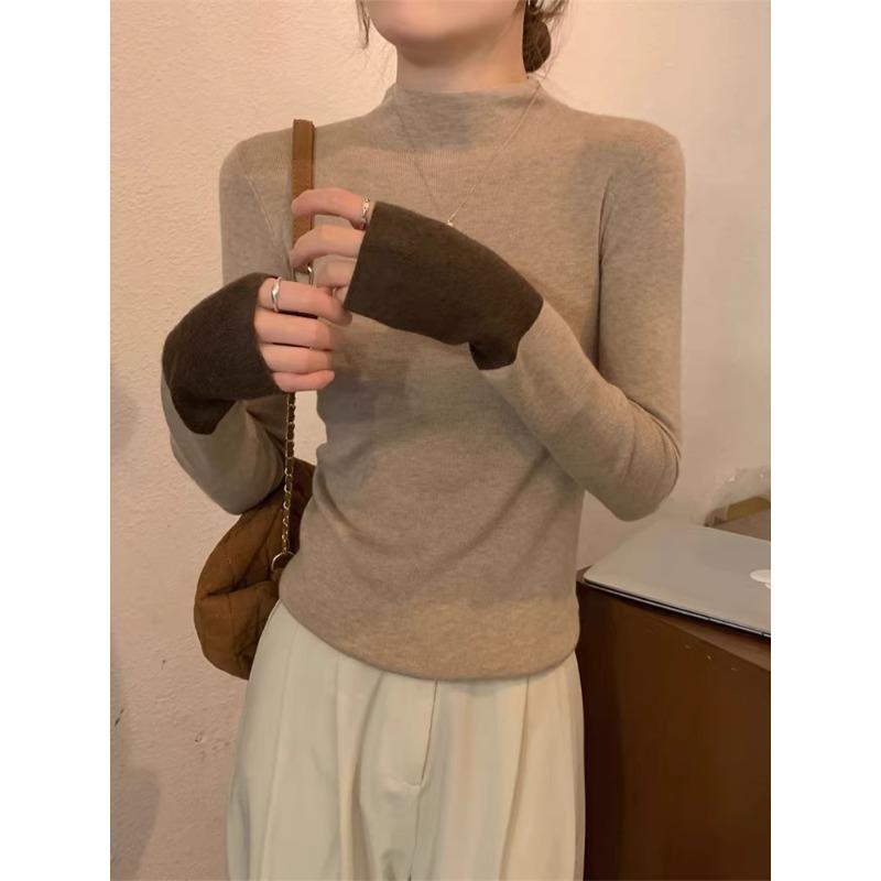 

Дизайнерская контрастная модная водолазка, женская весенне-осенняя зимняя облегающая вязаная кофта с топом L хаки