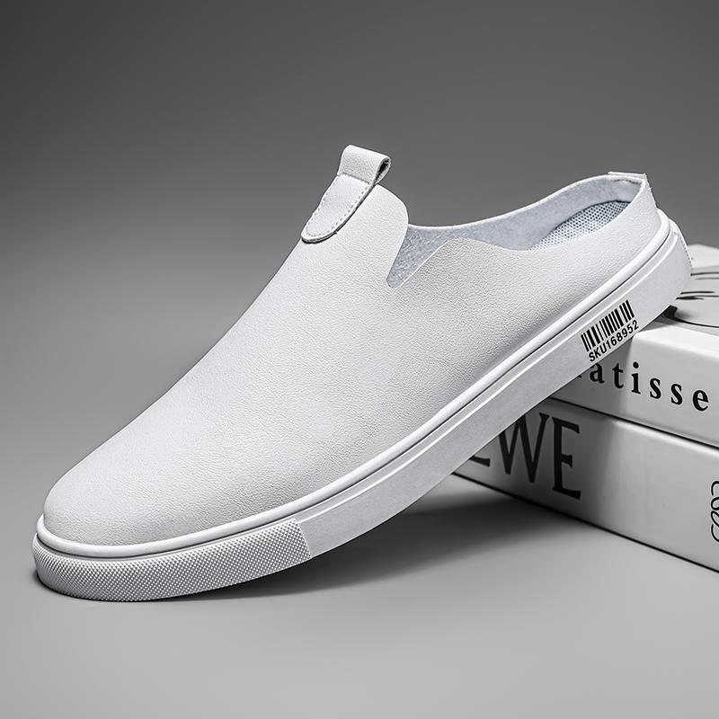 

Модные Новые Мужские Туфли Мюли Ручной Работы Мужские Слипоны для Ходьбы Мужские Удобные Полусабо Роскошный Бренд Балетки Мужская Уличная Обувь 44 белый