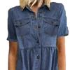 Frühling Sommer Jeanskleid Einfarbige Einreiher Langes A-Linien-Kleid für das Büro