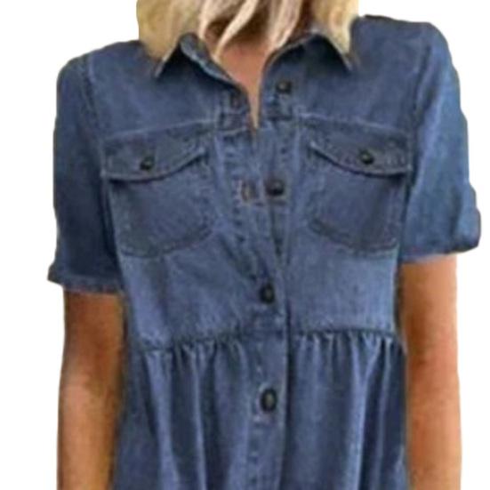 Frühling Sommer Jeanskleid Einfarbige Einreiher Langes A-Linien-Kleid für das Büro