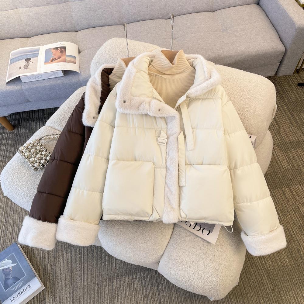 Fur Collar Splicing Loose Korean Cotton-padded Jacket 2025 Winter New Women's Short Down Cotton-padded Jacket