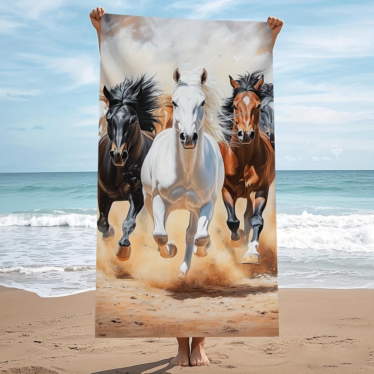 

Wild Horse Pattern Beach Towel 3D Printed Animal Microfiber Bath Towel Soft Beach Mat for Pool Ocean Travel Summer W30*H60(CM)