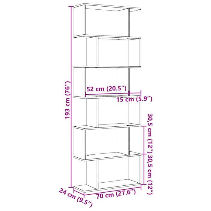 VidaXL 6-Tier Room Divider Shelf Concrete Grey 70x24x193cm, Shelf, Bookcase, Storage Shelf, 858087