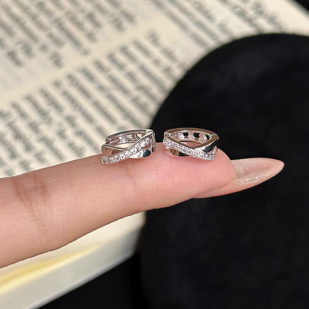 Popular Niche Cross Ear Buckle Simple Micro Zircon Earrings Earrings