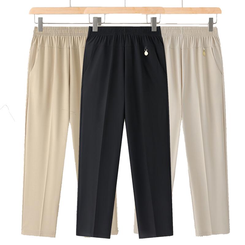 Summer Ice Silk Nine-Point Pants - Loose Fit for Middle-Aged & Elderly Women 6XL грязно-белый