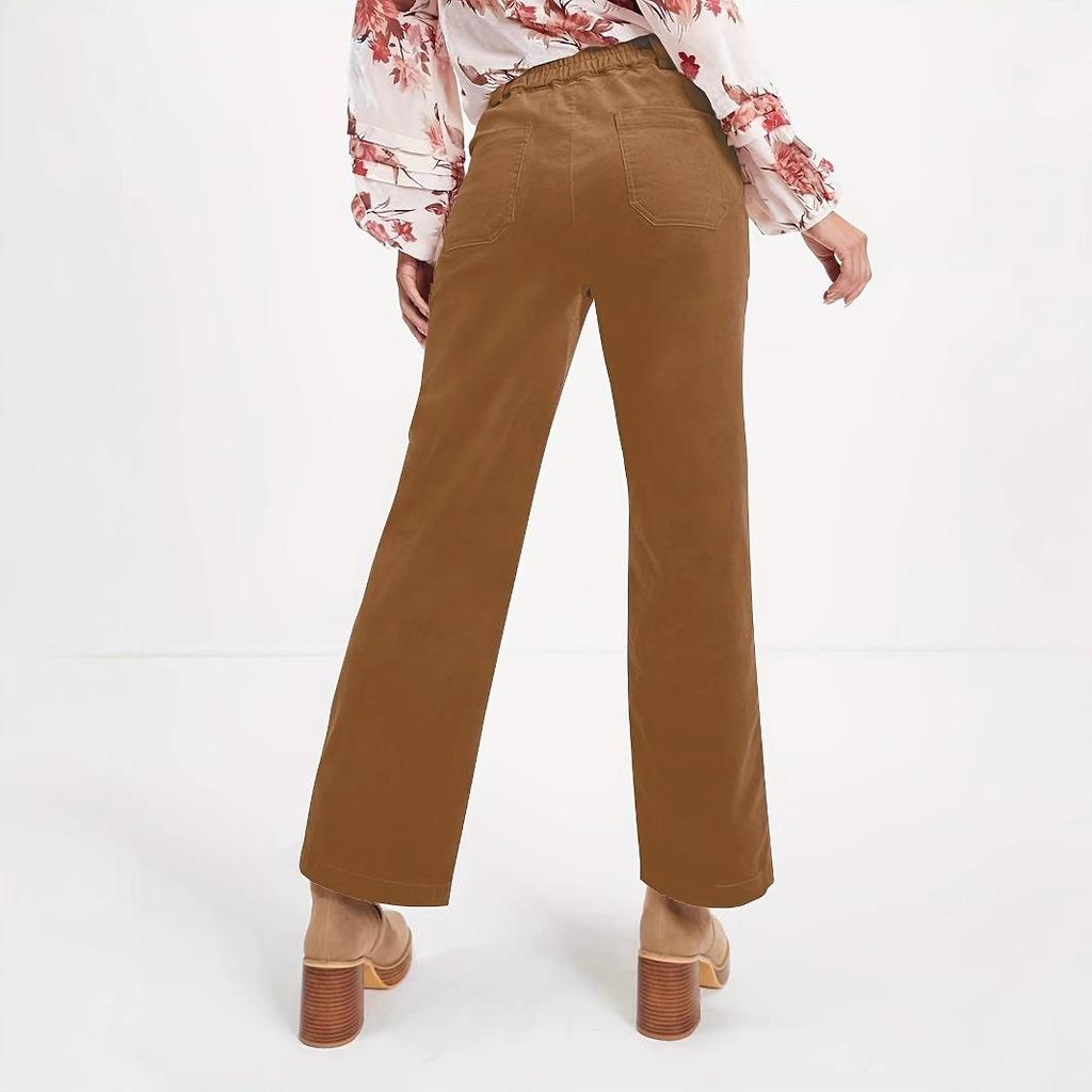 Women's Spring/Summer Corduroy Straight-Leg Pants - Fashionable Solid Color Versatile Design