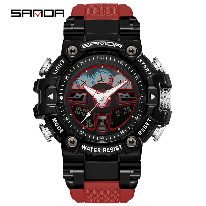 Sanda Men s Multifunctional Waterproof Luminous Dual Display Electronic Wristwatch