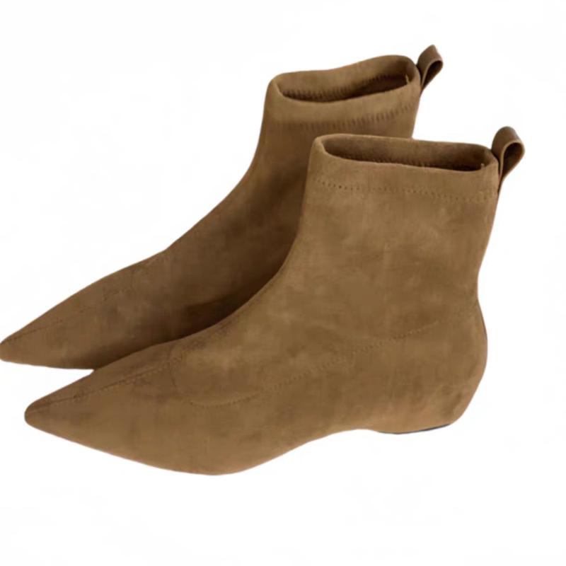 נעלי נשים שטוחות אופנתיות מגפי קרסול זמש סקסיים מעצבים 2025 נעלי חורף חדשות צ'לסי אלגנטיות למסיבה אופנת נשים מגפיים