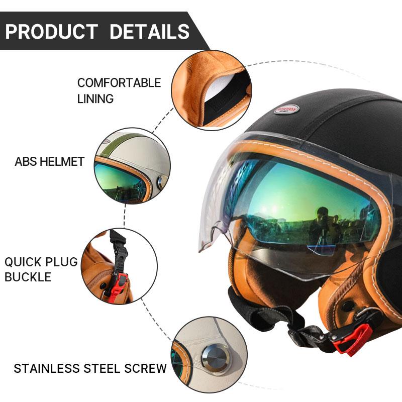 Safety Motorcycle Helmet Half Face Double Lens Casco Moto Four Seasons Men Women Street Fashion Leather Helmet Capacete De Moto