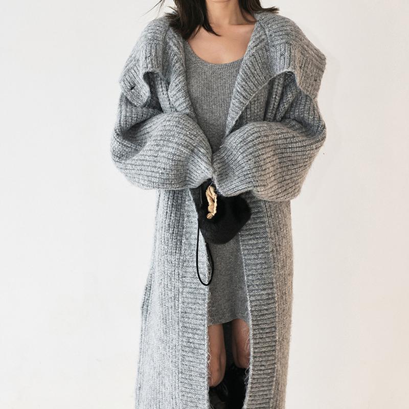 Herbst Frühling Cardigan Mäntel Damen Unifarben Langarm Locker Vintage Gestrickt Sanft Knöchellang Temperament Damen Streetwear