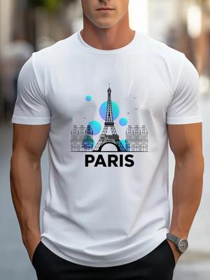 T-shirt Graphique Tour Eiffel Paris Homme Coton Respirant Décontracté Manches Courtes T-shirt Voyage Style Urbain
