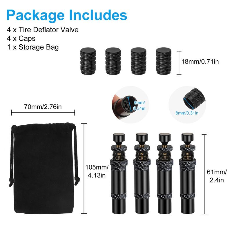 4Pcs Automatic Tire Deflators Set Of 4, Adjustable Pressure Suitable For Offroad Vehicles Motorcycle Use Includes Valves Caps