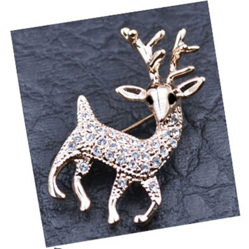 Sika Deer Brooch for Women Girls Men Vintage Rhinestone Crystal Enamel Alloy Plated Flower Cute Animal Antler Reindeer Crosage Suit Dress Accessories Christmas Holiday Winter Decor Jewelry