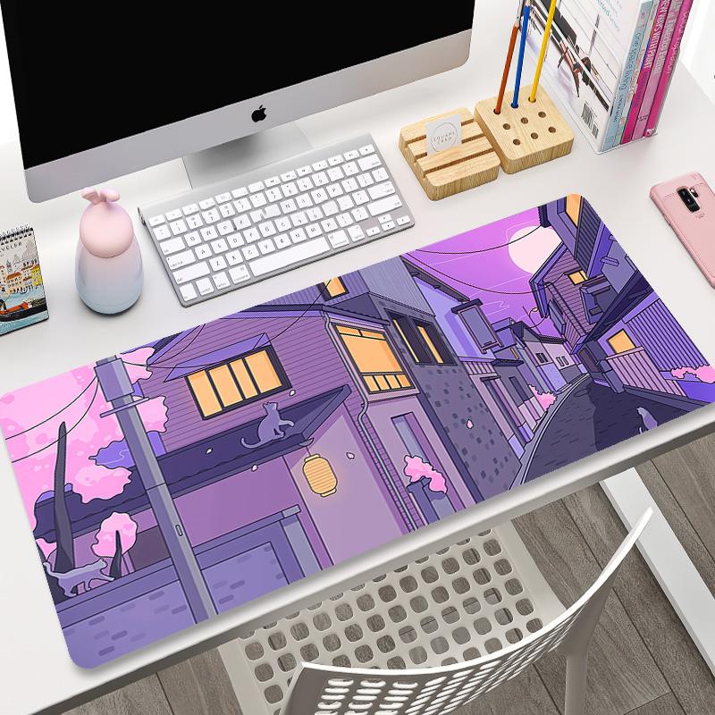 Cute Cat Computer Mouse Pad Gamer Mousepad Purple Art Large x Kawaii Mouse Mat Pads XXL Mause Carpet PC Accessories Desk Mat