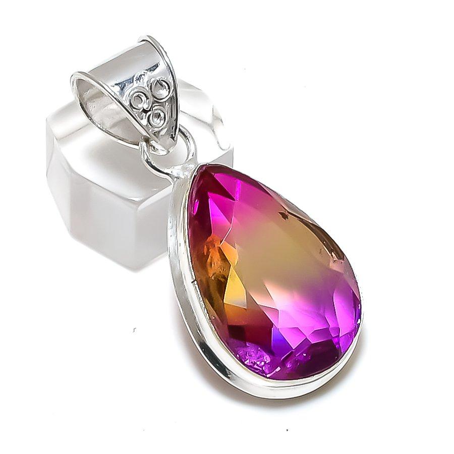Bi-Color Tourmaline Handmade 925 Sterling Silver Jewelry Pendant 1.81" K4o59
