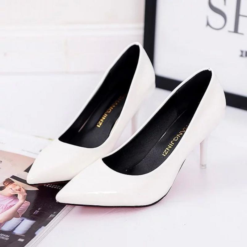 Fashion Large Size Women's Pumps Pointed Toe Patent Leather High Heels Dress Shoes White Wedding Shoes Thin Heels Basic Pump Red Heels