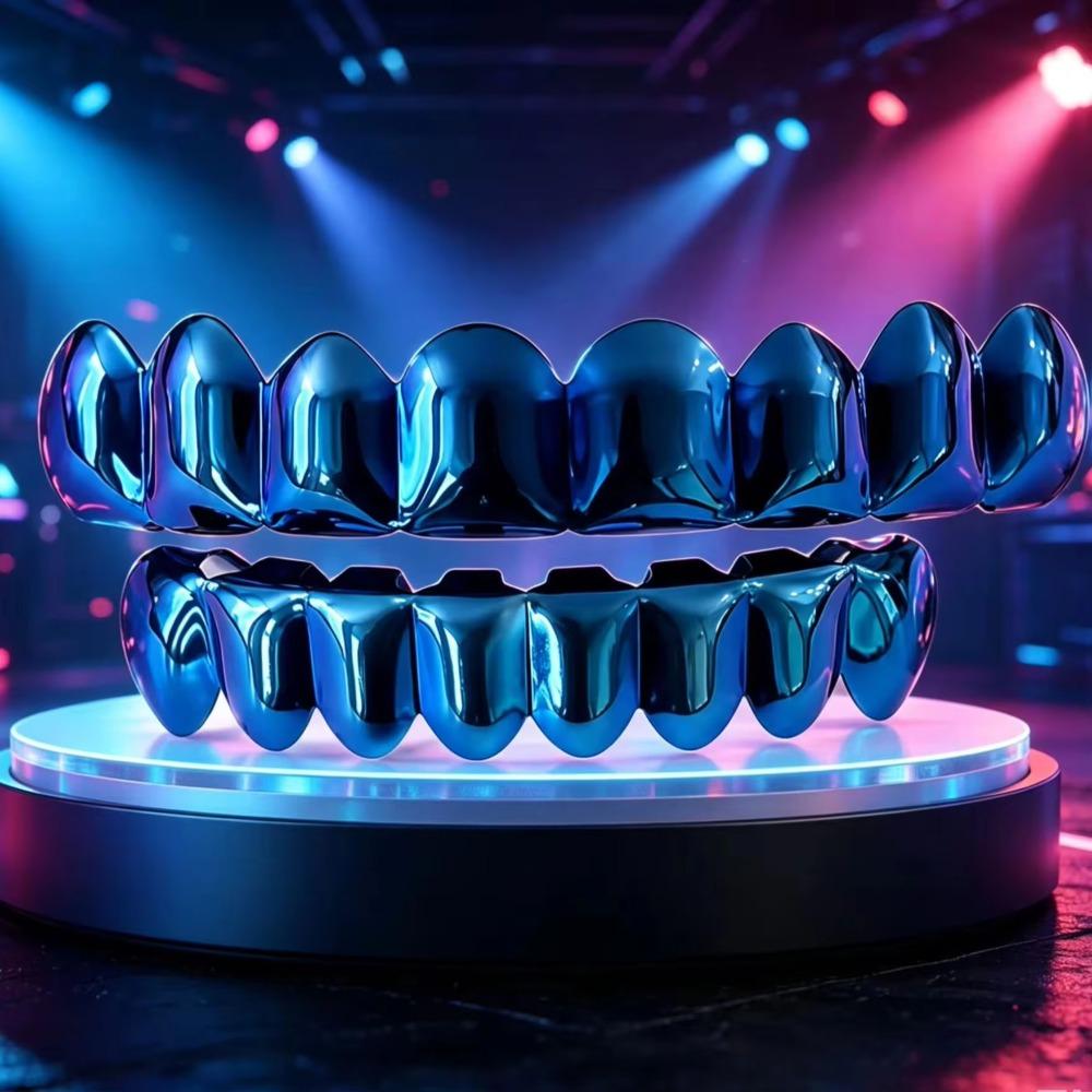 Anti Slip Teeth Grillz Top Bottom Set Glossy Finish Teeth Jewelry Fashion Teeth Grillz Caps Events