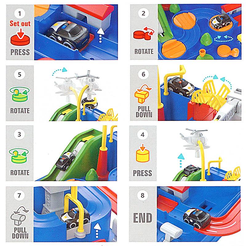 Car Adventure Breakout Train: Educational Inertial Toy Car with Macaron Color Tracks and Parking Lot